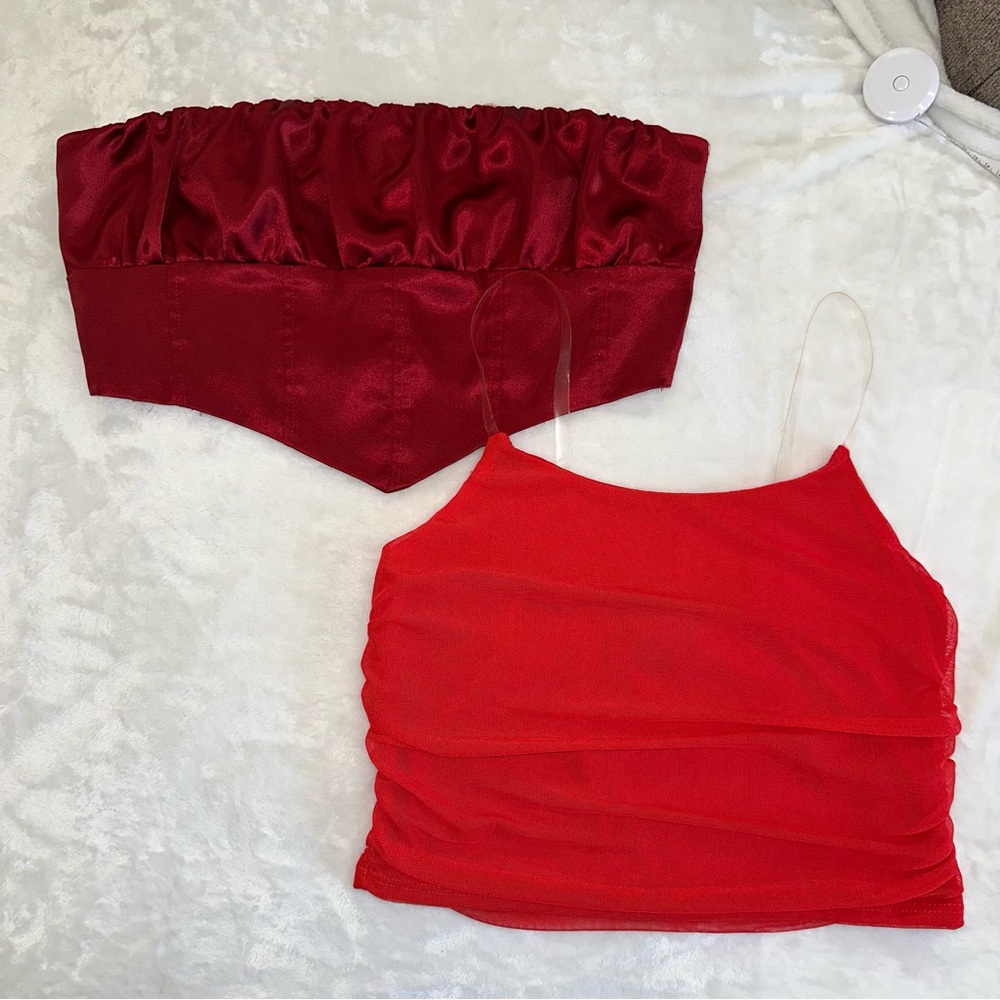 Red Corset Crop Top & Tank 2pc Bundle Size L Sexy Valentines Holiday Summer